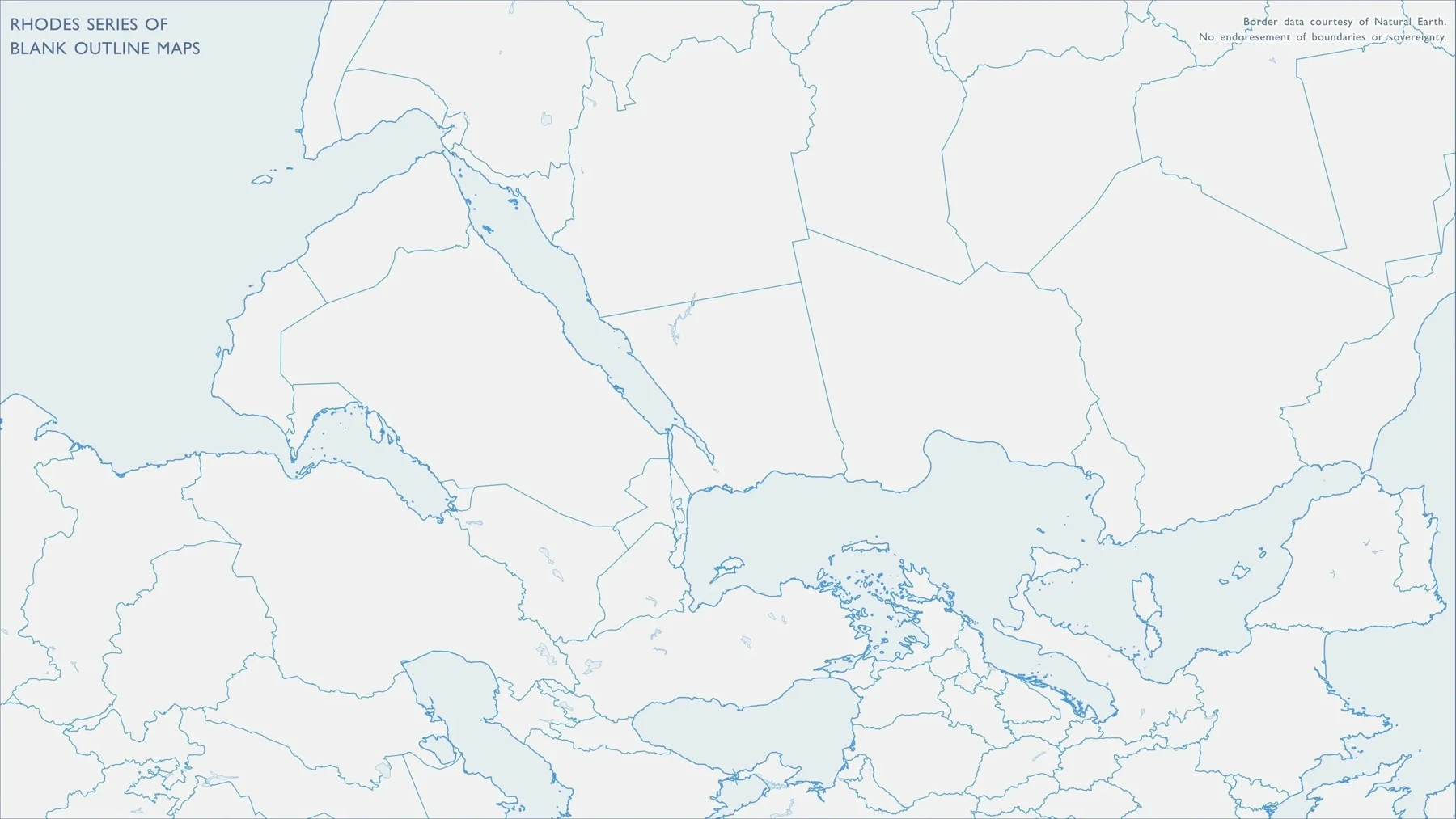 Rotated blank map of the Middle East, from Pakistan to Morocco, in an unusual rotation, with outlines in pale blue, intended for annotation.
