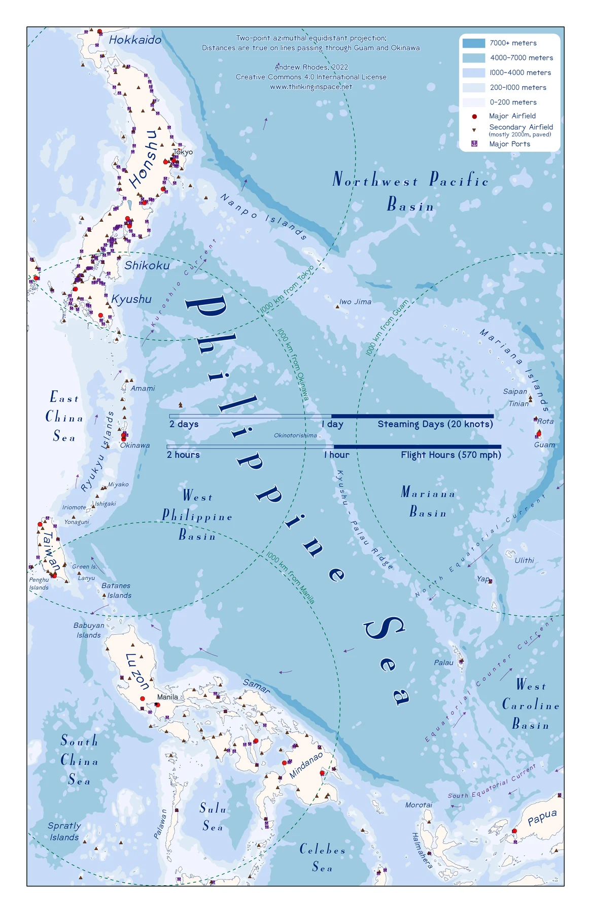 Philippine Sea map showing islands, seabed features, and regional boundaries.