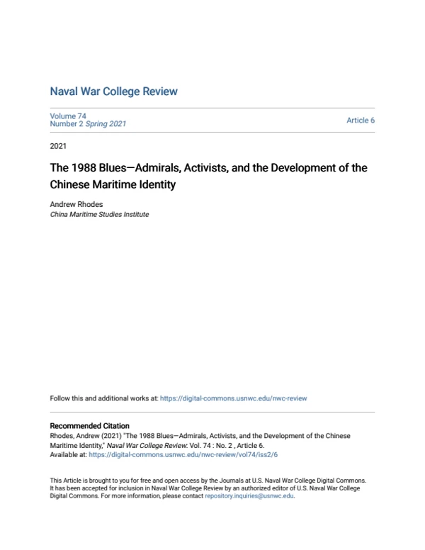 First page of The 1988 Blues; Admirals, Activists, and the Development of the Chinese Maritime Identity,