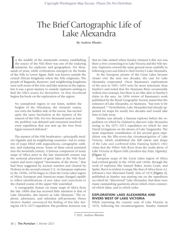First page of The Brief Cartographic Life of Lake Alexandra,