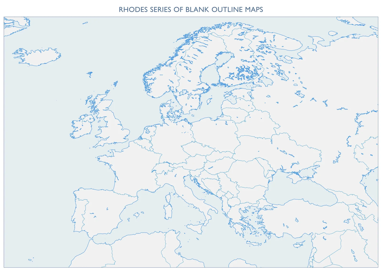Blank blue outline map of Europe.