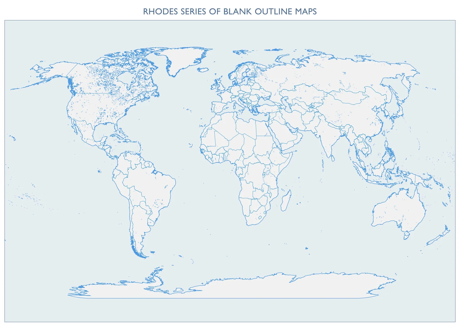 Blank blue outline map of the world.