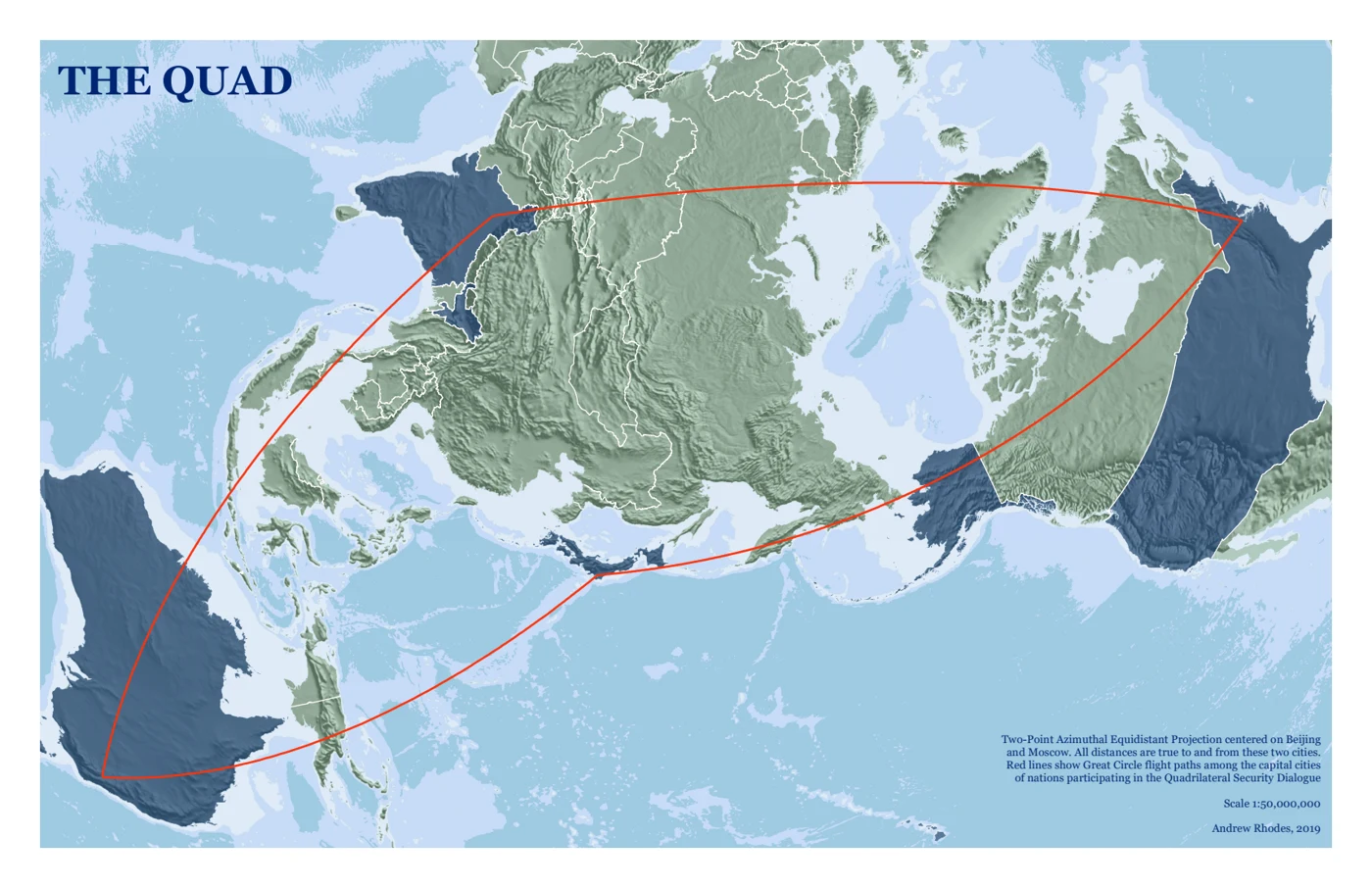 Map of the Indo-Pacific showing the Quad countries: Australia, India, Japan, and the United States.